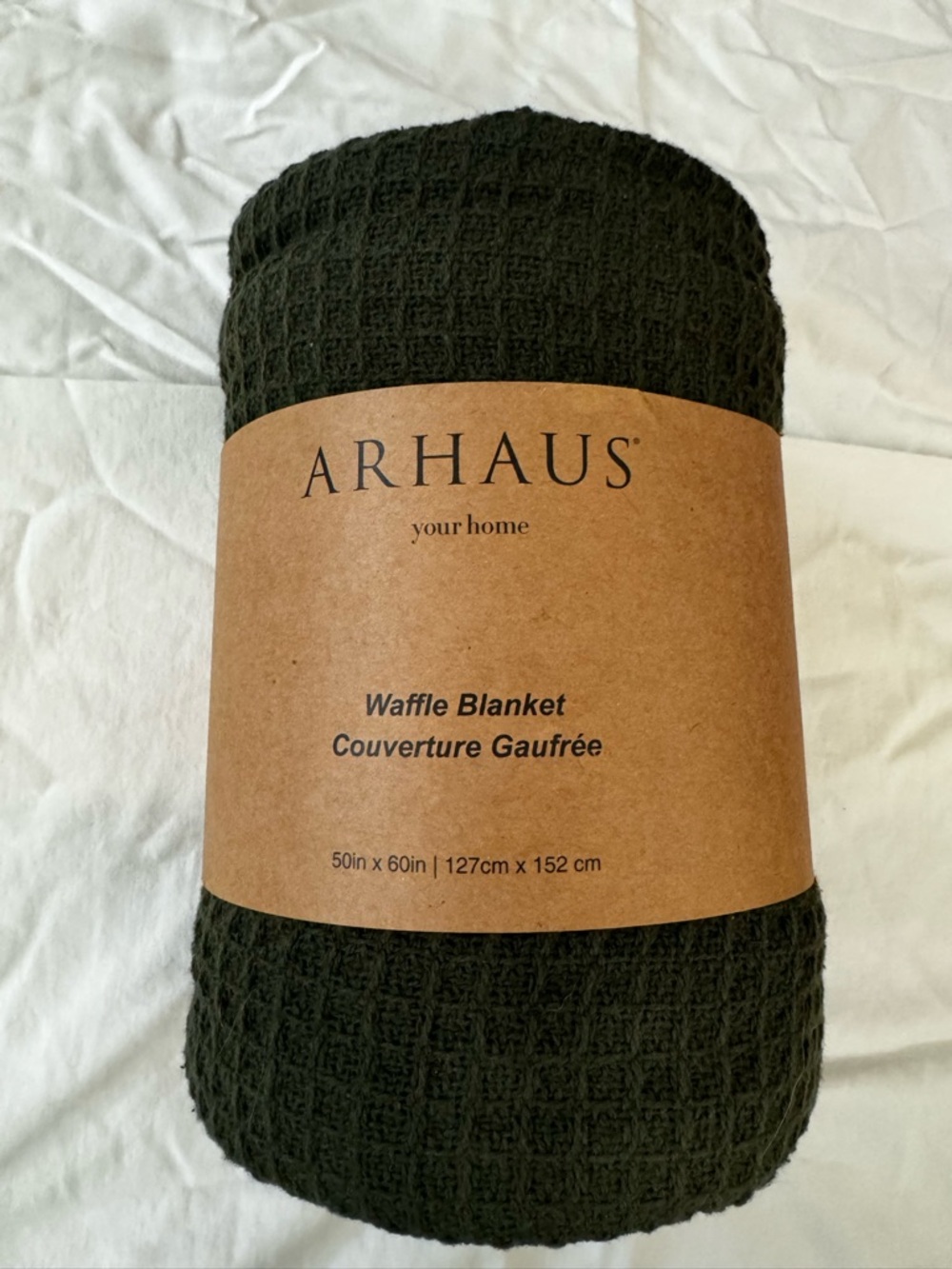 Arhaus Dark Green Waffle Throw Blanket New